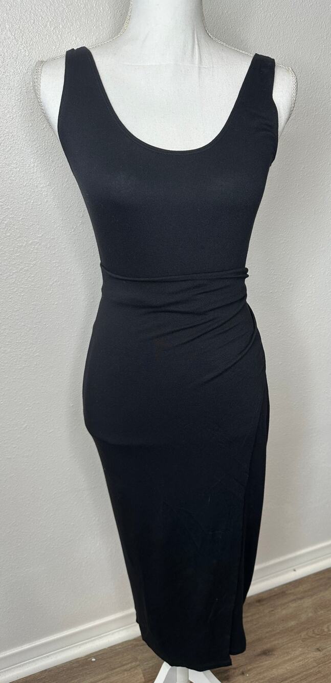 Vince Black Faux Wrap Tank Midi Dress XS Sleeveless Stretch Jersey